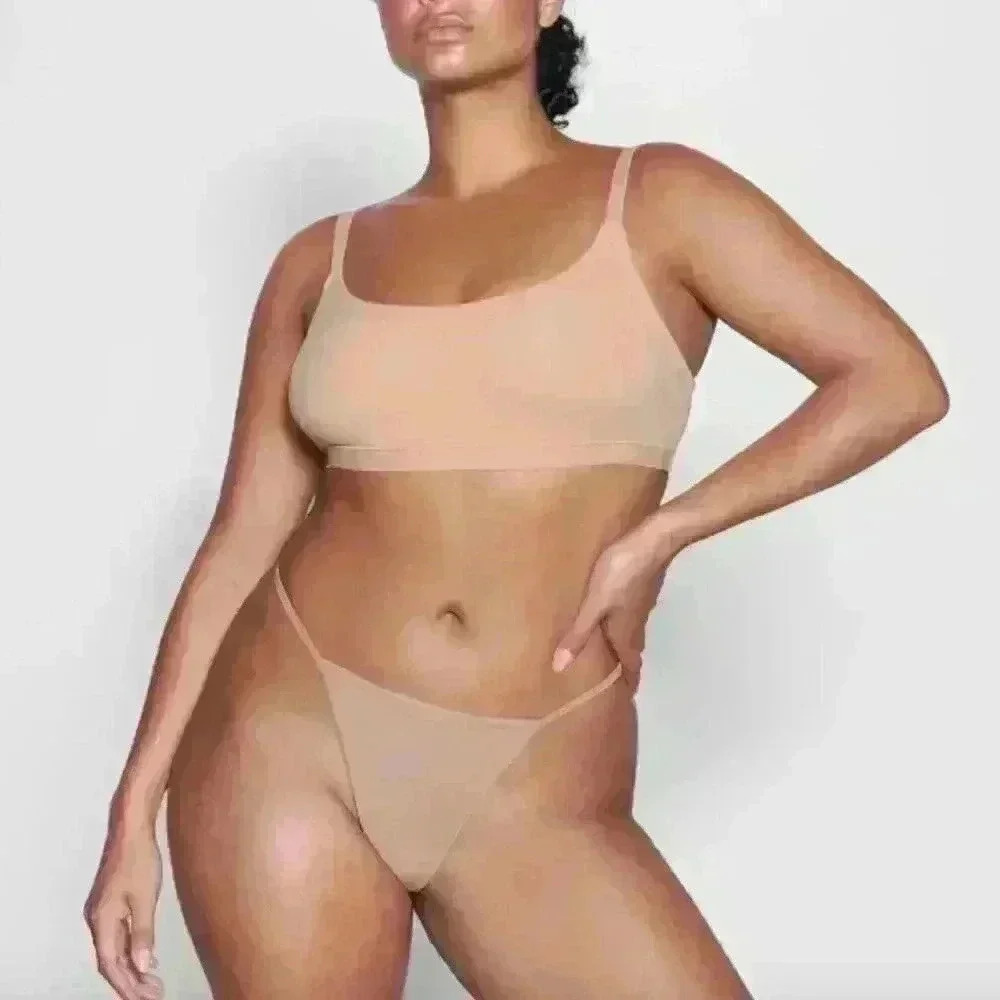 Skims NWT Women's Ochre Logo Pointielle T-String Thong Size XL